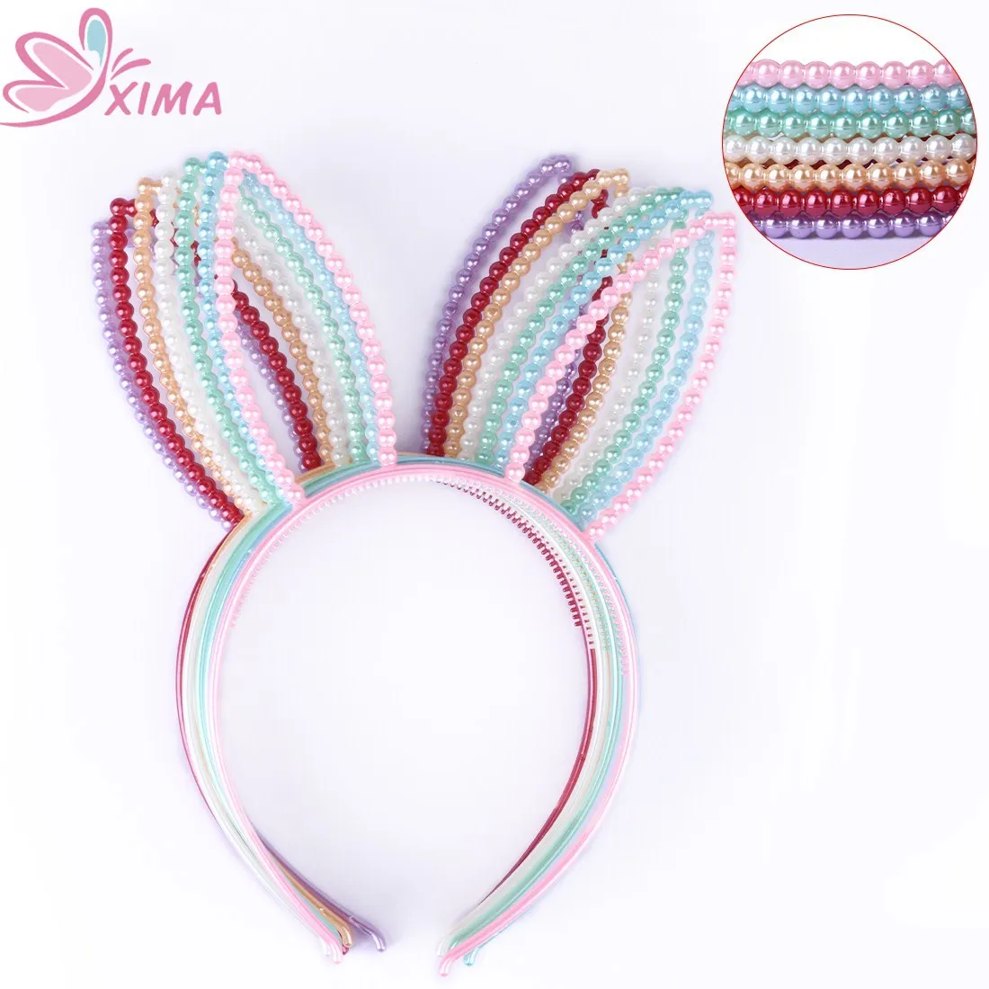 

XIMA 12pcs/lot 2019 Pearls Hairbands Rabbit Ears Headband Women Girls Cute Ear Hair Hoop for Kids Party Hair Accessories