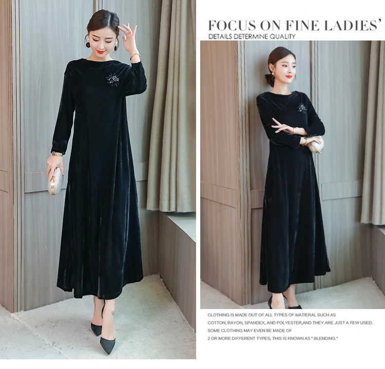 1683 Autumn Winter Velvet Dress Plus Size Women Maxi Dress Long Sleeve Elegant Warm Oversize Evening Party Dresses Women 2018 Robe 9