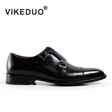 Vintage Retro handmade Mens flat italy monk shoes mens party black shoes 100 Genuine leather buckle