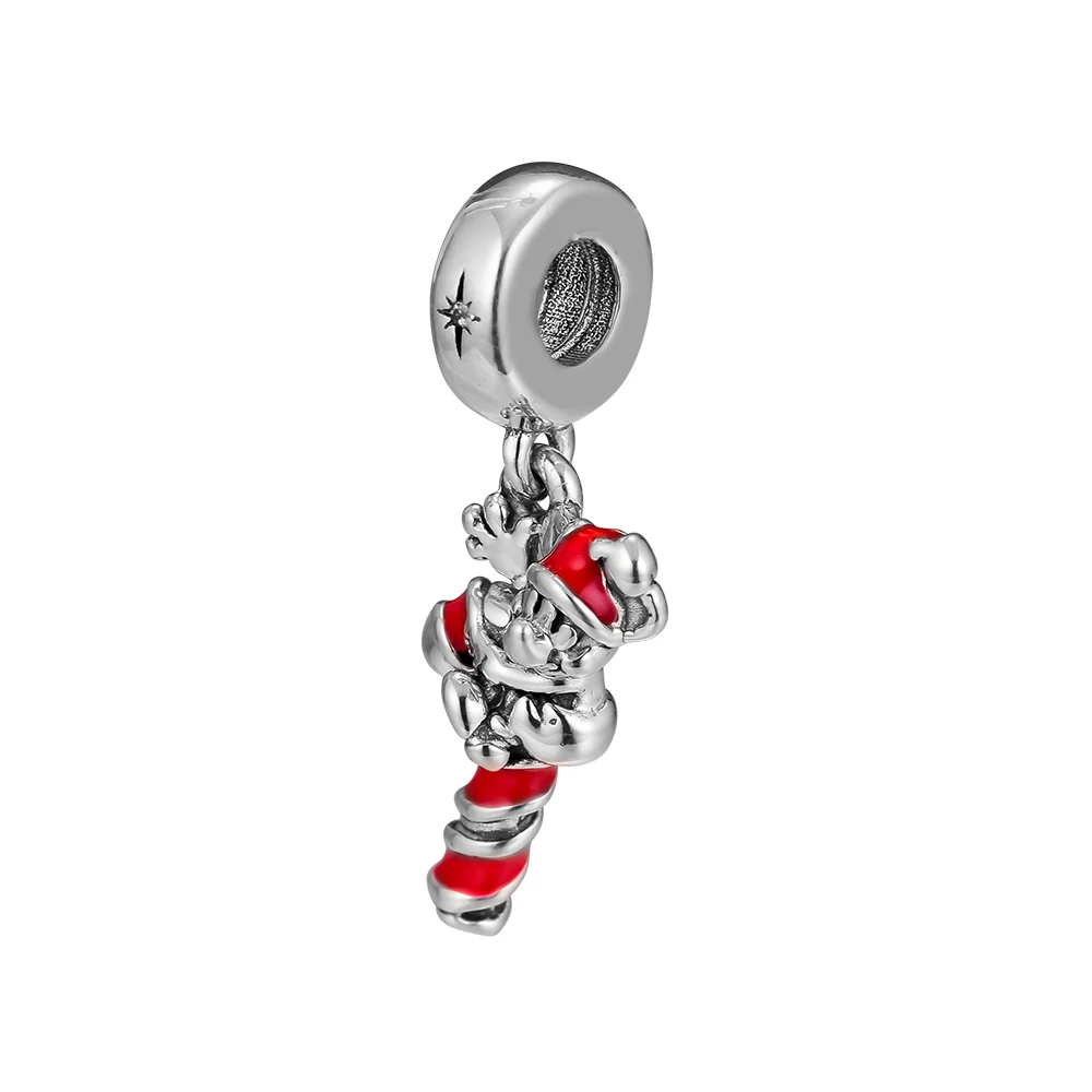 

CKK 925 Sterling Silver Santa Mickey's Candy Cane Hanging Charm Beads Original Jewelry Making Fits For Bracelets