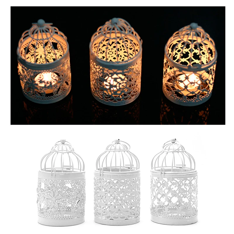 

1PC 3 Types Metal White Holder Tealight Candlestick Hollow Hanging Lantern Bird Cage Vintage Wrought Candle Holders New