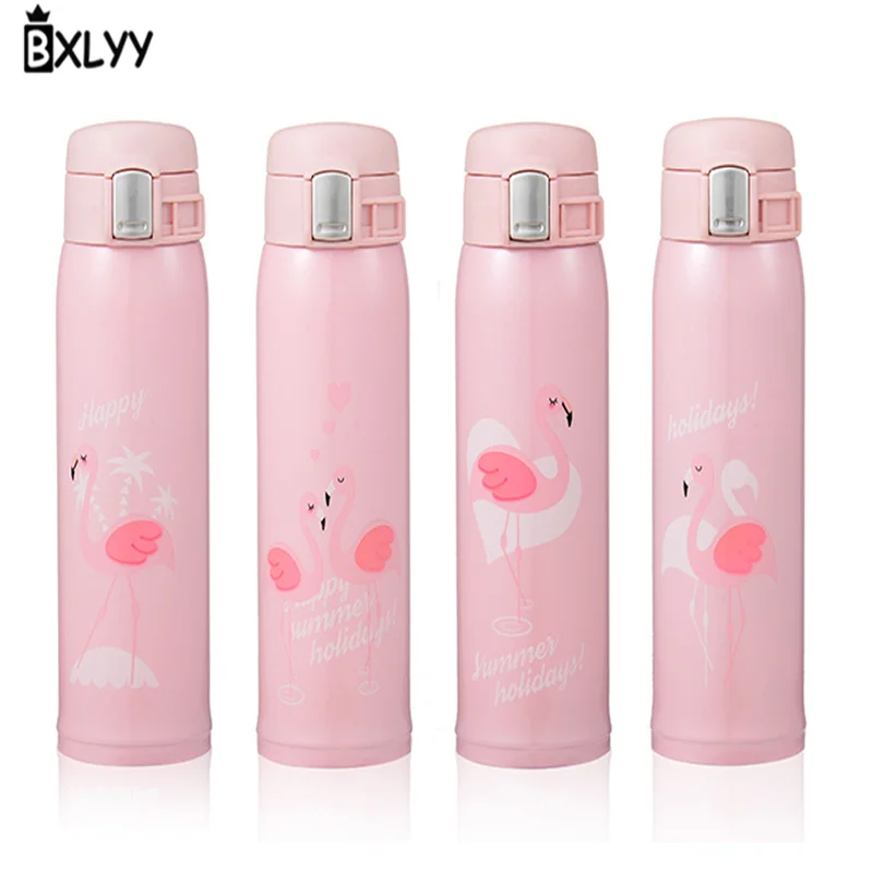 

BXLYY 2019 Pink Flamingo Bouncing Cup 360ml 480ml Girl Stainless Steel Outdoor Car Vacuum Cup Sports Shaker Insulation Cup.8z