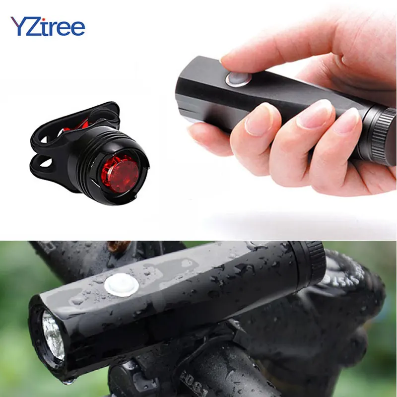 

YZtree USB Rechargeable Bicycle LED Flashlight Torch T6 5 Mode Waterproof Front Handlebar Cycling Led Light Tail light Bike Set
