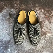 Гладиатор Туфли без каблуков Для мужчин летние сандалии из натуральной кожи Туфли с ремешком и пряжкой вырезы пульсация слипоны Мокасины Smart Повседневное Ленточки обувь