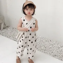 Новое поступление, летний модный комбинезон в горох для девочек, детские комбинезоны в Корейском стиле