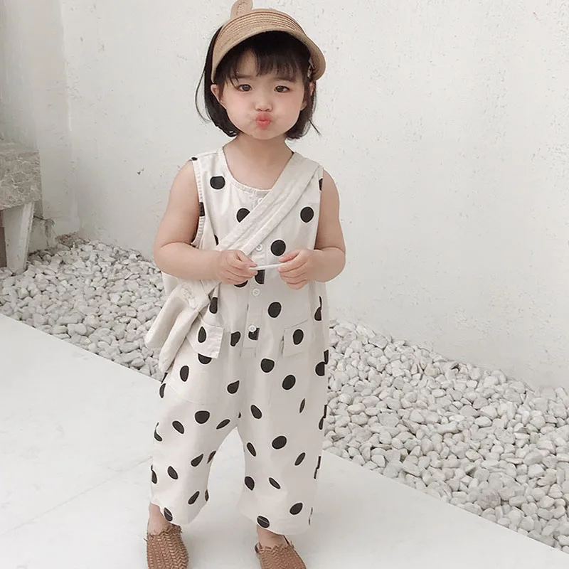 

2019 summer new arrival girls fashion dot overalls kids Korean design jumpsuits