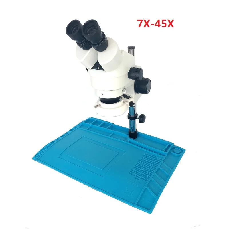

7X-45X Table Pillar Stand Zoom Binocular Stereo Microscope Optical Zoom soldering heating pad for phone repair PCB Microscope