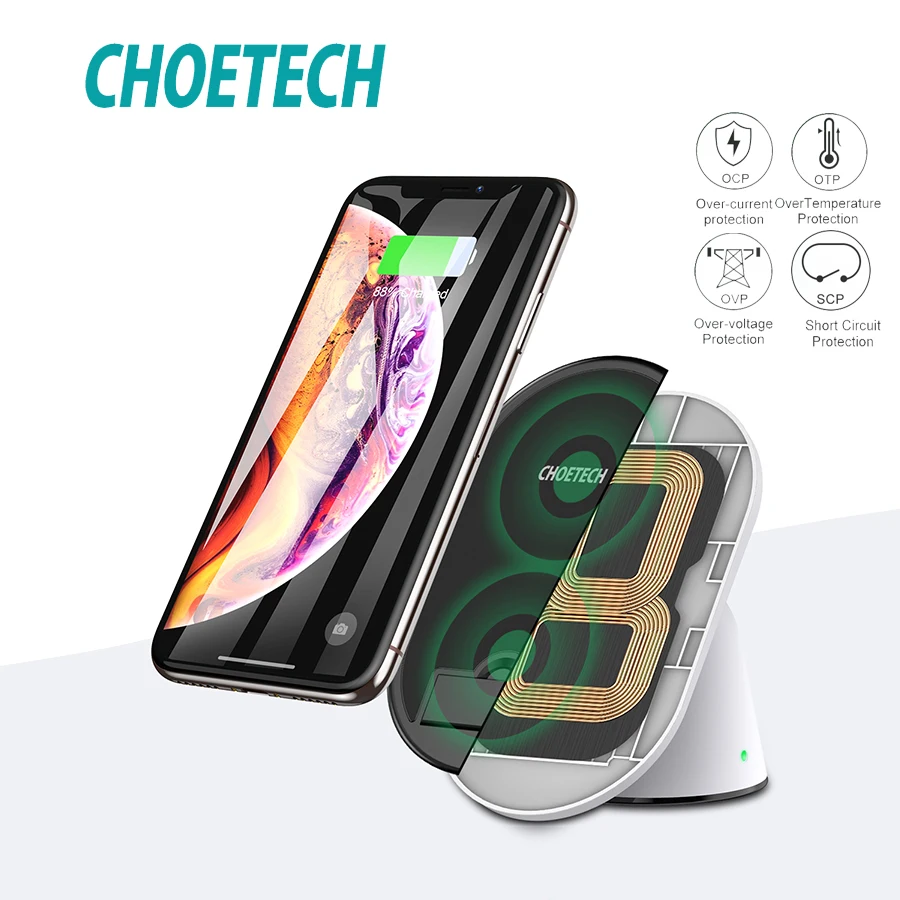 

CHOETECH Wireless Charger For iPhone X XS Max Adjustable Dual Coils Fast Wireless Charging Stand For Samsung S9 S8 S7 Note 8 5