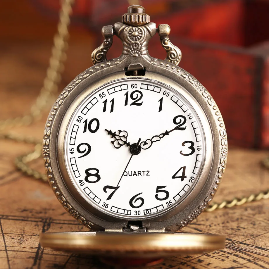 Iron Man Design Quartz Pocket Watch Classic Arabic Numbers Retro Bronze Pendant Gift for Men Women Children with Necklace Chain (9)