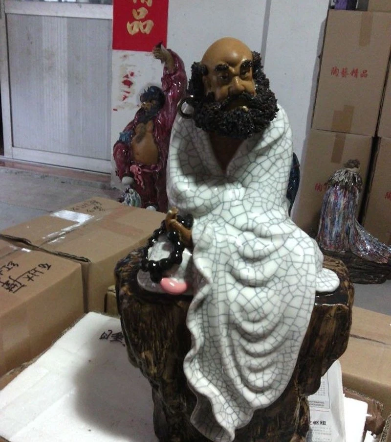 

18 China Painted Pottery Porcelain Arhat Dharma Damour Bodhidharma Buddha Statue