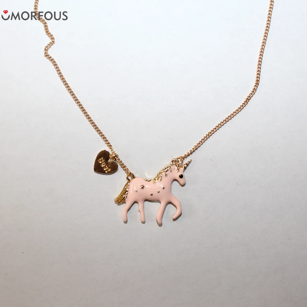 1PC New Hot Fashion Jewelry Enamel Necklace Loverly Pink unicorn Horse  Unicorn Pendant Girls Free Drop Shipping