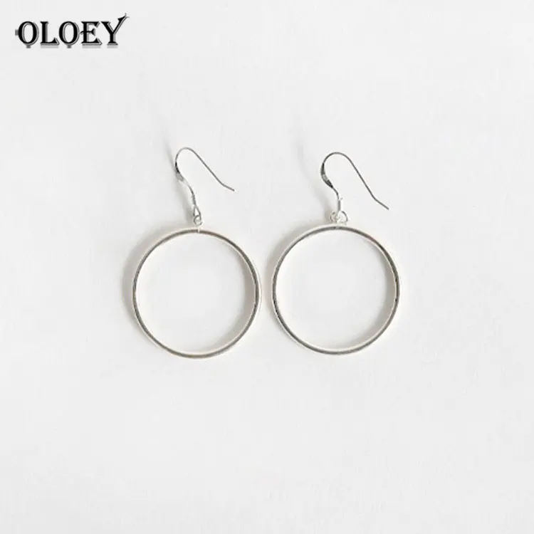 

OLOEY Simple Geometric Round Circle Dangle Earrings for Women Real 925 Sterling Silver Brinco Earring Fine Jewelry Gifts YME140