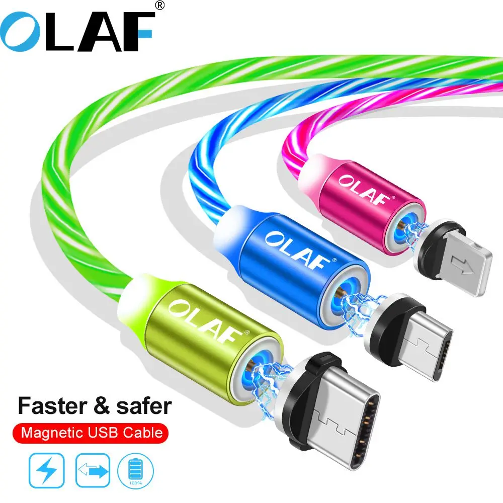 

Olaf Magnetic Cable LED Glowing Flow Fast Charging Micro USB Type C Cable For iPhone XS XR For redmi note 7 Magnetic Wire Cord