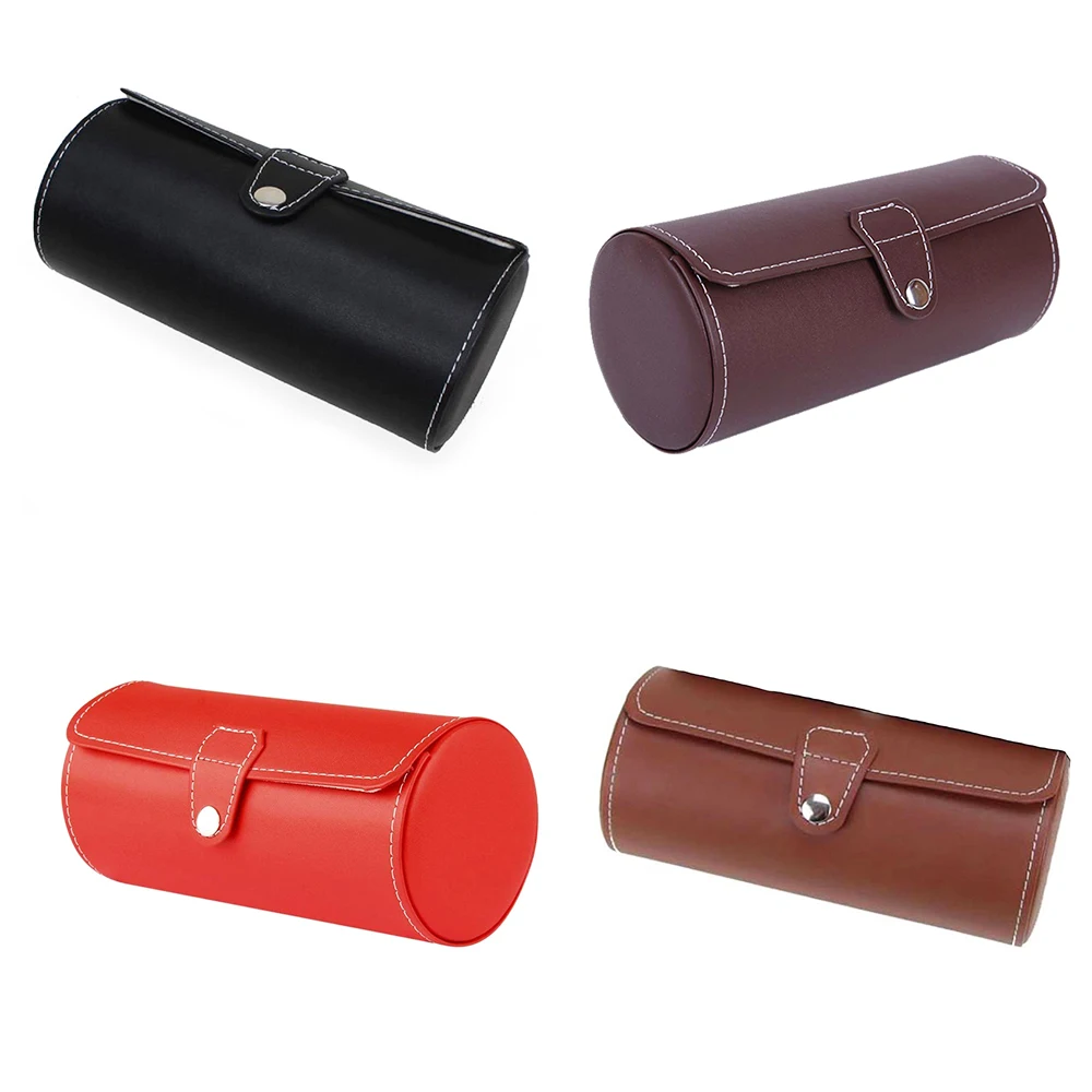 

3 Slots Round Watch Case PU Leather Velvet Watch Case Organizer For Men Women Girls Travel Watches Jewelry Storage Box