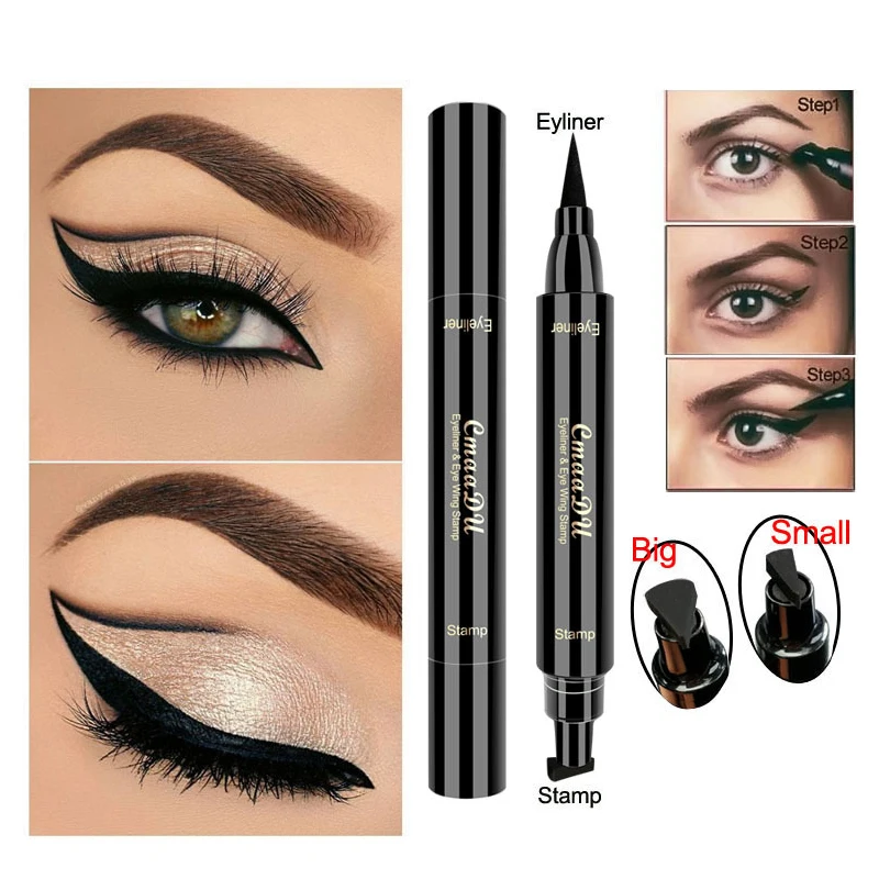 

2018 New CMAADU Brand Liquid Eye Liner Pen Make Up Waterproof Black Double-ended Stamp Seal Eyeliner Pencil Cat Eyes Makeup Tool