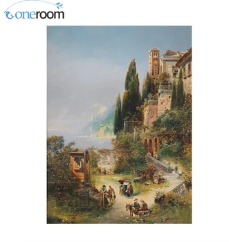 

43*59 Needlework Crafts Embroidery French DMC Quality Counted Cross Stitch Kit Set Oil Painting Old Town at the Lake