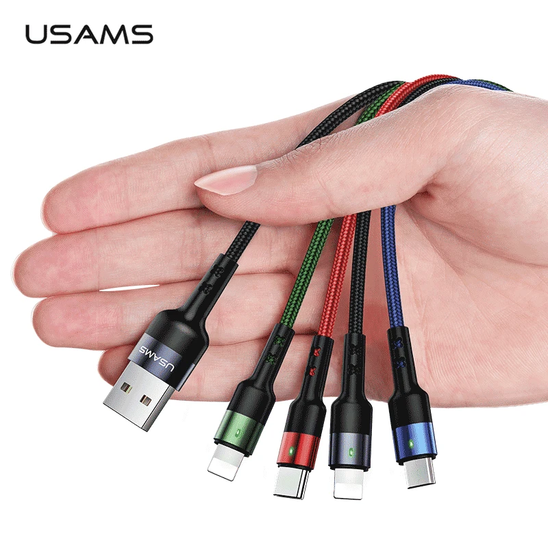 USAMS 1,2 м 3 в 1 телефон USB кабель type C Micro USB для iPhone X 8 7 6 iPad 3A Зарядка samsung Micro usb C для iPhone кабель