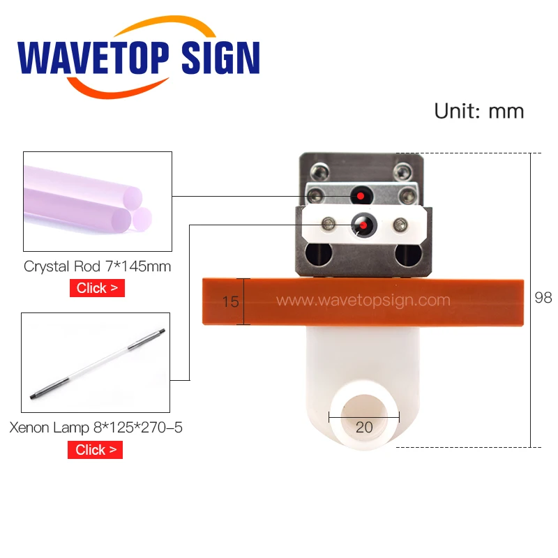 WaveTopSign Laser Welding Machine Single Lamp Ceramic Cavity use Xenon Lamp 8*125*270mm Crystal Rod 7*145mm