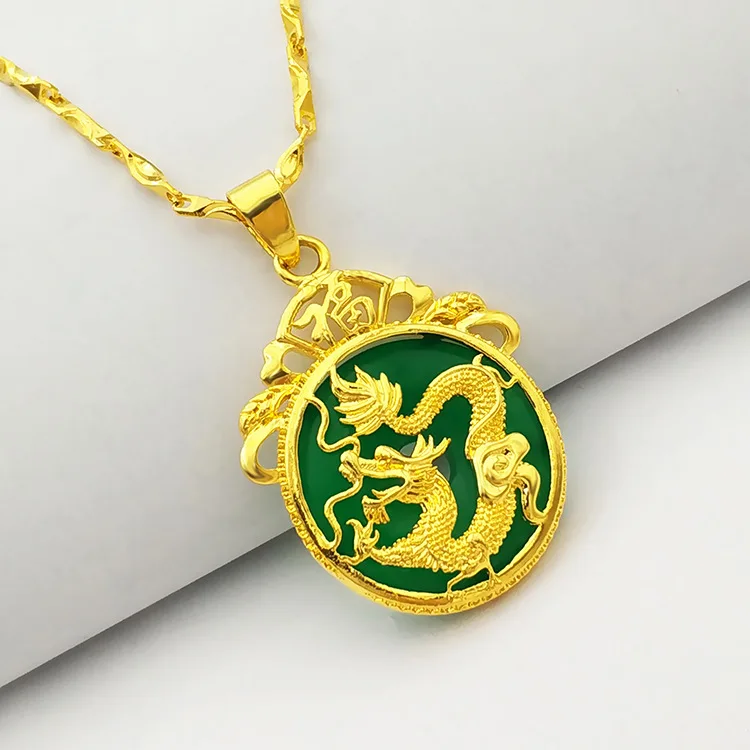 

Round Pendant Chain Yellow Gold Filled Dragon Patterned Mens Womens Necklace