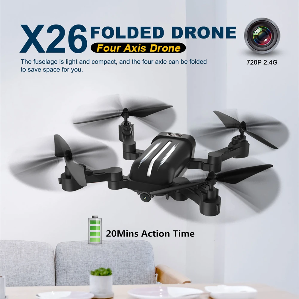 

Bayangtoys X26 RC Quadrocopter With Camera FPV WIFI 1080P Drone Altitude Hold Helicopter 20 Mins Fly Time Foldable Dron VS XS812
