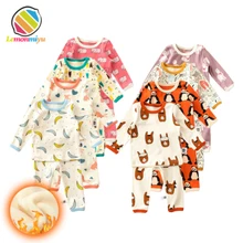 Lemonmiyu Детские хлопковые флисовые спальные костюмы 2 шт./компл. 0-24 м принт зимний топ длинные брюки Новорожденные утолщенные теплые комплекты Одежда для младенцев