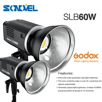 

2pcs Godox 5600K SLB60W 60W White Camera Camcorder Studio Outdoors Portable LED Light Using Lithium Battery (Bowens Mount)