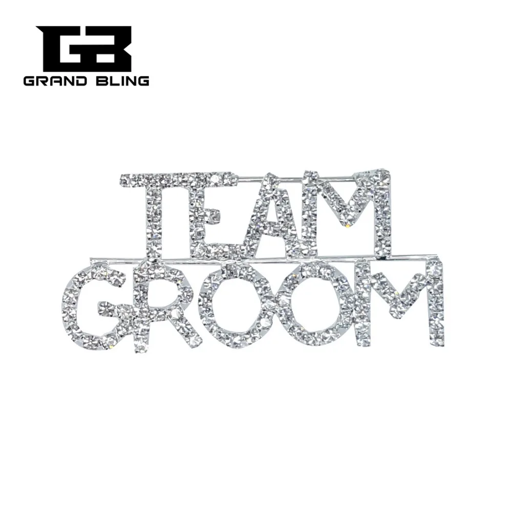 

Crystal Wedding Theme Jewelry Gift "TEAM GROOM" Word Brooch Pin
