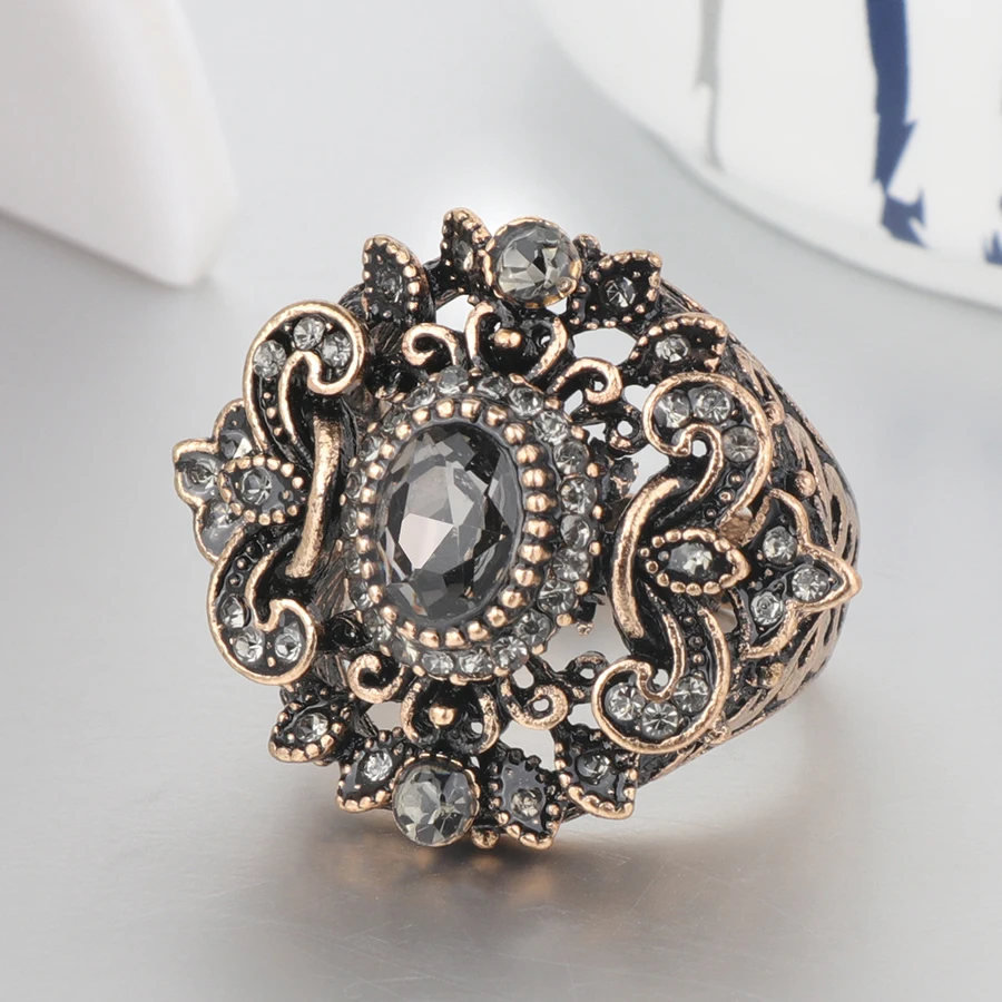 Kinel, винтажное ювелирное изделие, опт, панк, Серый Кристалл, кольцо для женщин, античное золото, цвет, обручальное кольцо, вечерние, аксессуары, подарки
