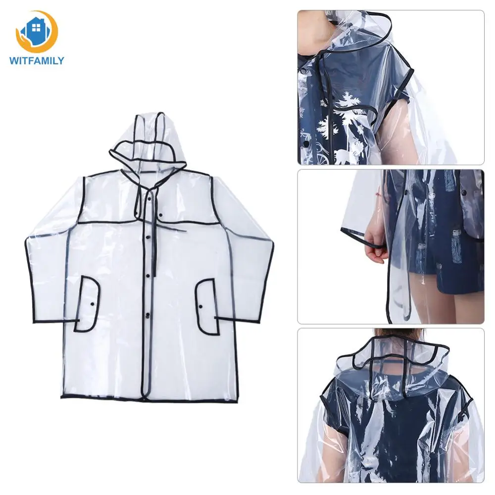 

Transparent Rain Coat PVC Vinyl Waterproof Raincoat Hooded Poncho Rain Coats Ladies Rainwear Outdoor Travel Runway