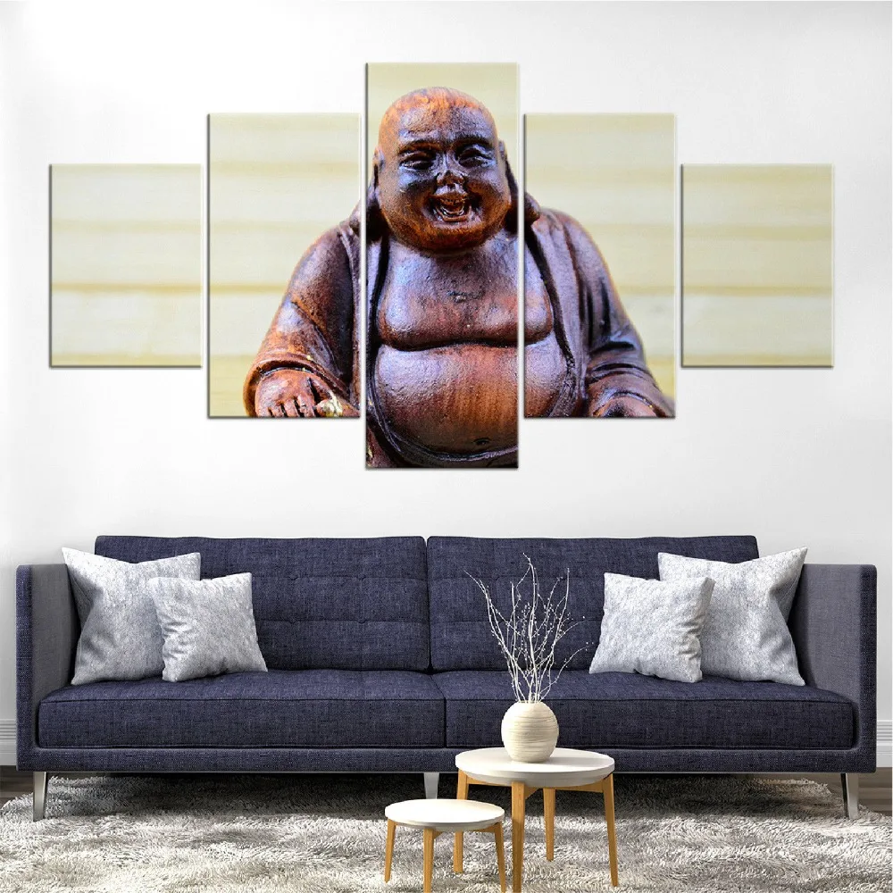 Canvas Painting Modern Wall Art Poster Laughing Buddha Statue For