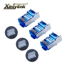 xintylink 50pc blue rj45 connector 8P8C cat6 metal shielded terminals network connector split type rj45 plug stp modular