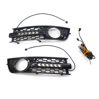 

1Pair Fog Light Grille Grill LED Fog Light Cover Mesh Grille Turn Signal Lamp DRL For Audi A4 B6 2001-2005 Racing Grill