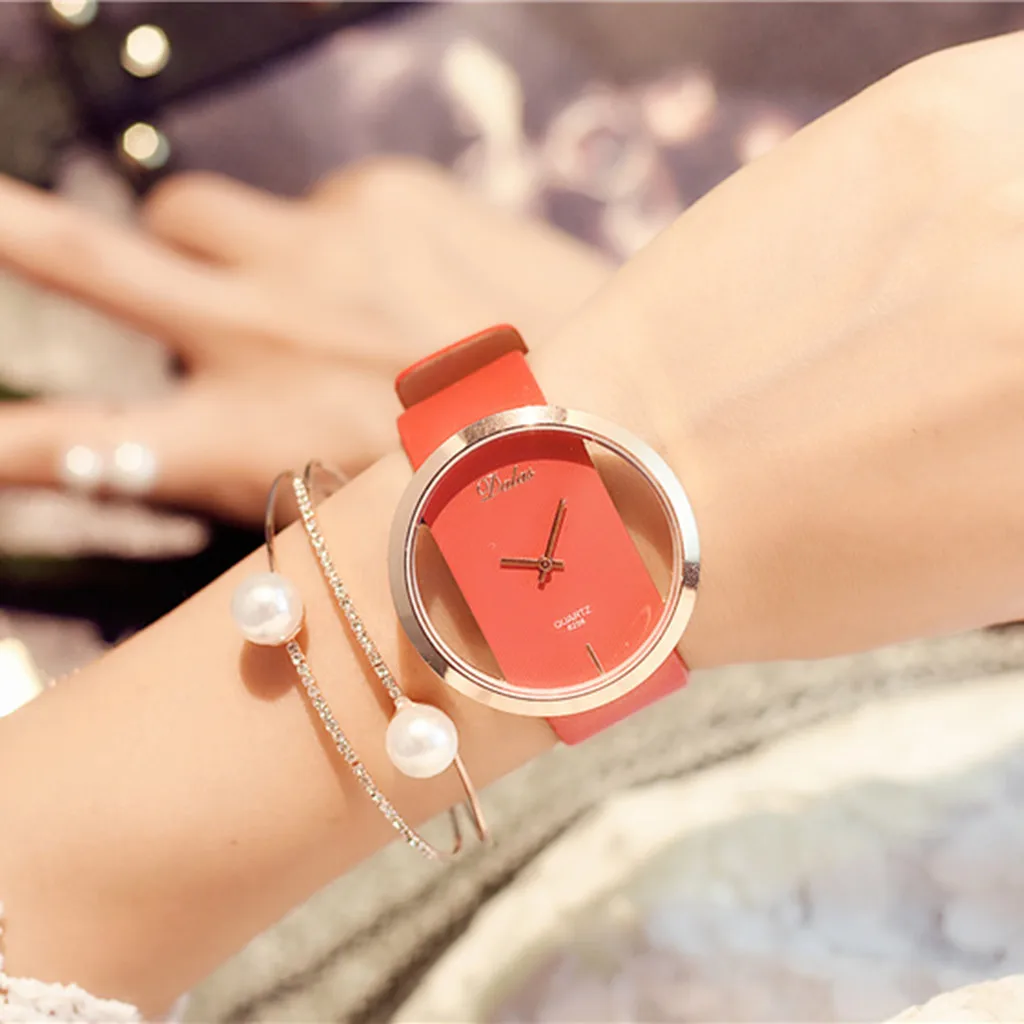 

Women Classic Simple Leather Strap Watch Fashion Luxury Stainless Steel Analog Quartz WristWatches gifts relogio feminino F620