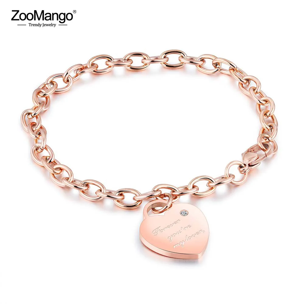 

ZooMango Titanium Steel Plated Classic Heart Charm Bracelets Rose Gold Color Female Models Love Chain & Link Bracelets ZB18195