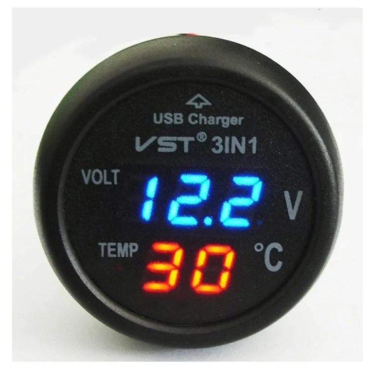 3in1 12V Auto Thermometer Digital Multi USB Charger Voltage Mini Usb