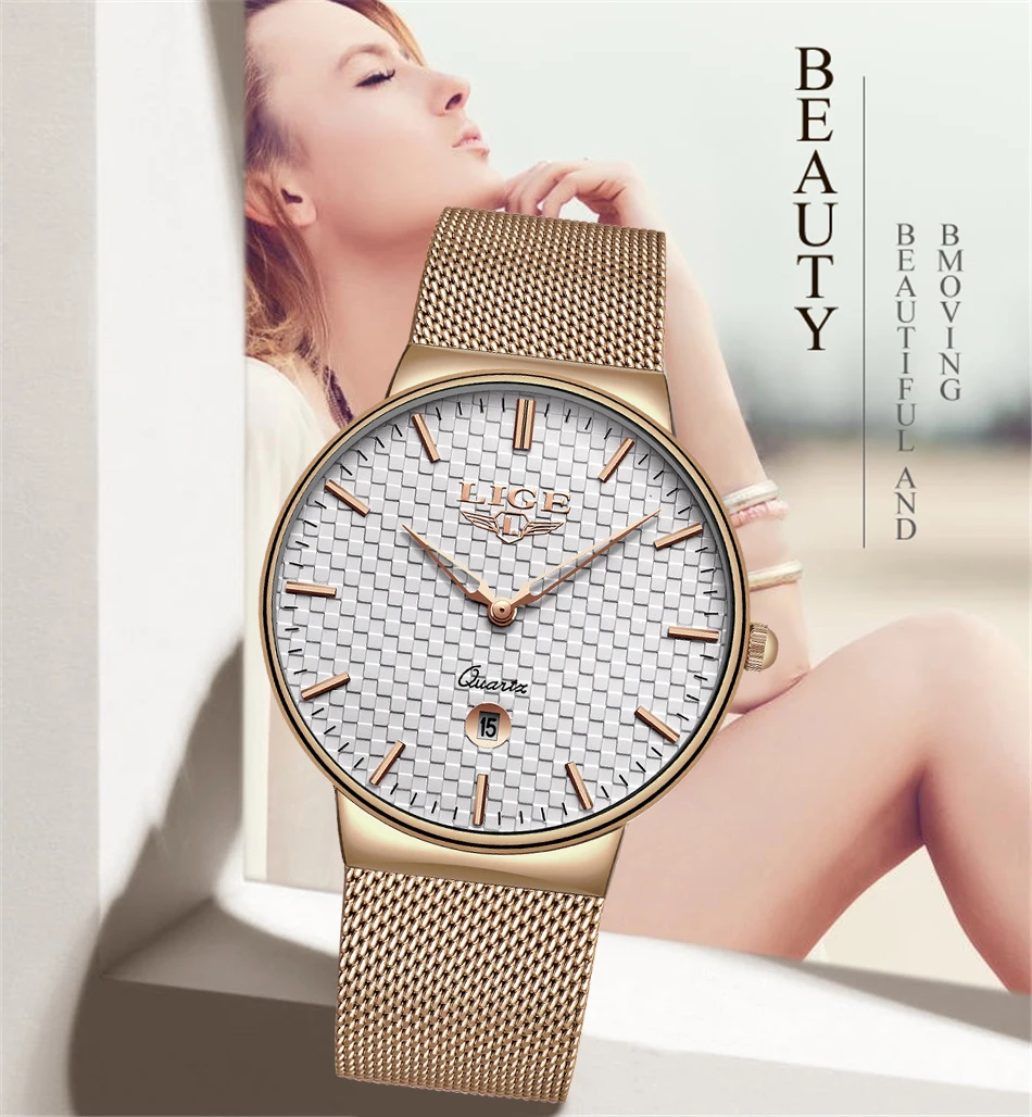 Reloj Mujer LIGE модные роскошные Брендовые женские кварцевые часы для Montre Femme женские часы Relogio Feminino женские золотые часы