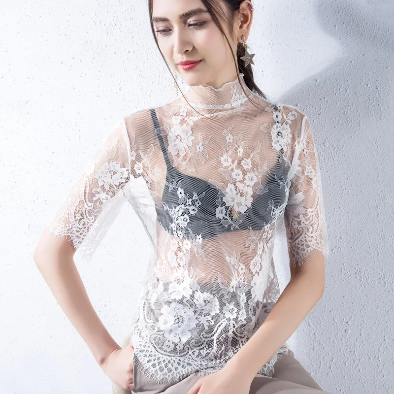 

Lace Blouse 2019 White Blusa Transparente Sexy Summer Top Sheer Womens Tops And Blouses Blusas Mujer De Moda 2019 Camisas Mujer