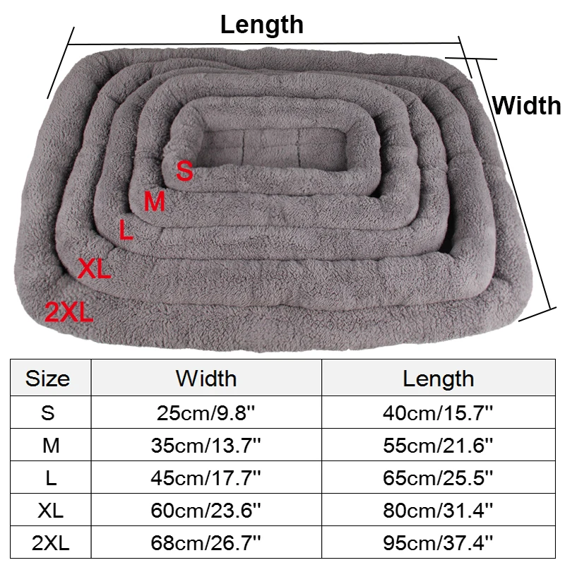 Большие кровати для собак, серое теплое мягкое одеяло для маленьких и средних домашних животных, спальный коврик, матрас, подушка 95*68 см/80*60 см/65*45 см/55*35 см