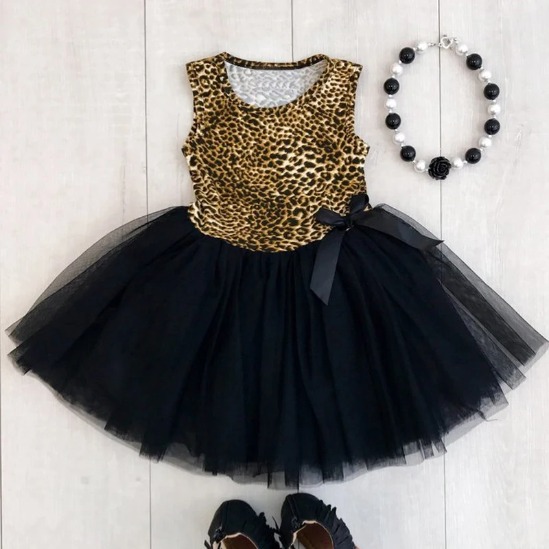 

Cute Fashion Girls Dress Summer 2018 Sleeveless Leopard Cotton Bow Kids Dresses for Girls 1-5 Years Princess Kids Clothes