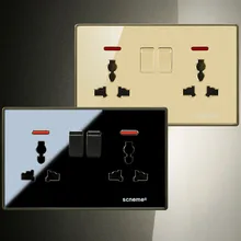 6 pin двойная универсальная настенная розетка с переключателем вкл/выкл электрическая розетка, кристальная акриловая панель, с красным индикатором светильник