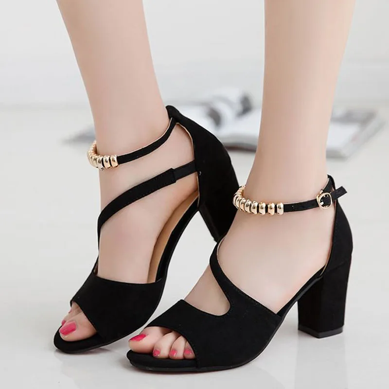 HEE GRAND New Summer Elegant String Bead Sandals Buckle Strap High ...