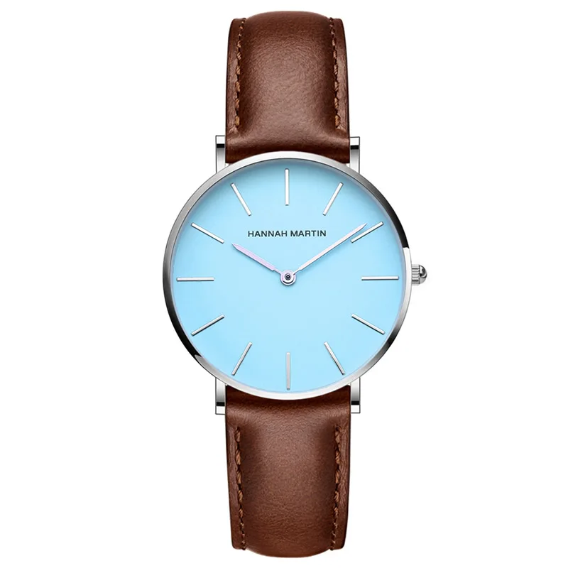 

European American Style Simple Women Watches Men Leather Nylon Quartz Fashion Light Blue Lady Watch Ultra Thin 6.9mm Big Clock