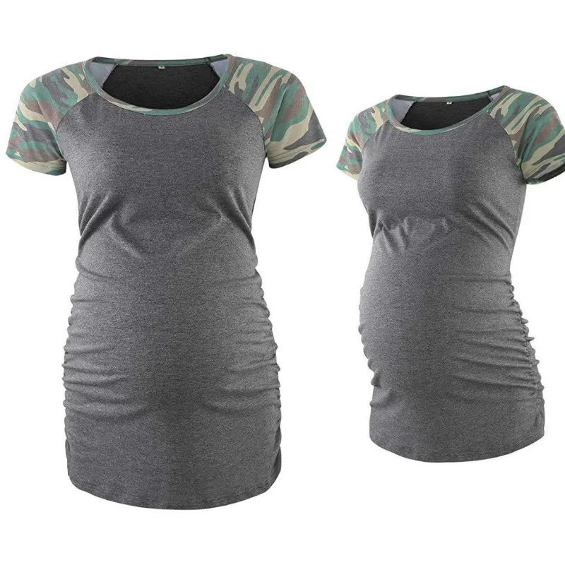 Летняя женская одежда в стиле пэчворк с коротким рукавом, одежда для кормящих женщин, Классическая футболка с рюшами сбоку, топ, Одежда для