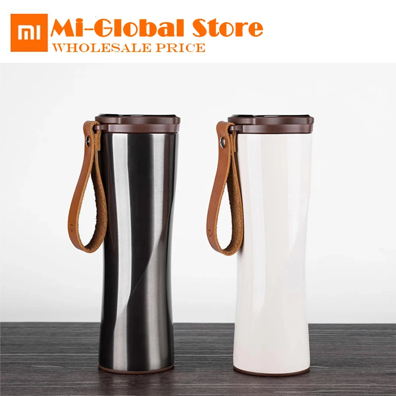 

New arrival xiaomi kiss fish smart cup 430ml OLED Temperature Screen Display 310g protable Stainless Steel Cup with leather rope