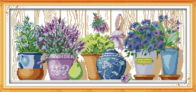 

The pottings on the windowsill (1)cross stitch kits white 11ct print on canvas embroidery set sewing hand made crafts home decor