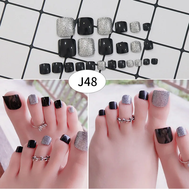 

NEW 24 Pcs/Set False Toe Nail Tips With Glue Women Fake Toenails Full Cover for Nail Art Decoration YF2018