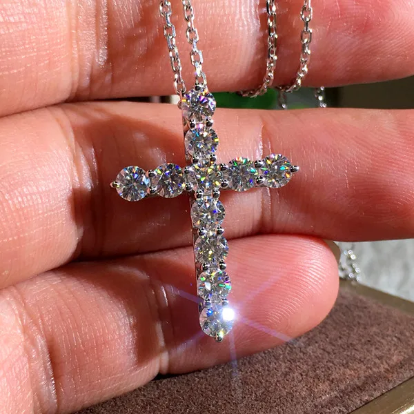 

Cute Female Crystal Zircon Necklace Fashion Cross Style Pendant Necklace Big 925 Sterling Silver Choker Necklaces For Women