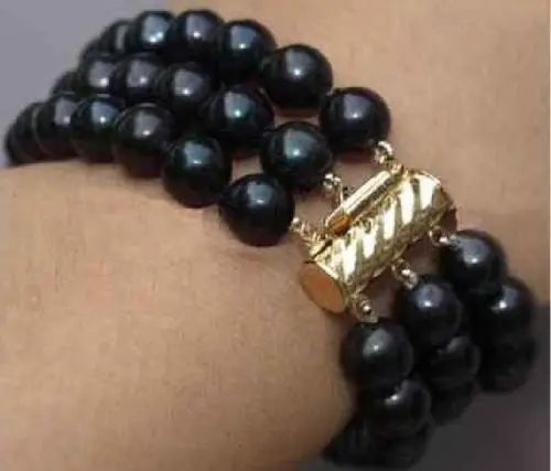 

shipping3 ROW 7.5-8 INCH AAA 8-9MM TAHITIAN BLACK PEARL BRACELET 14k 5.25