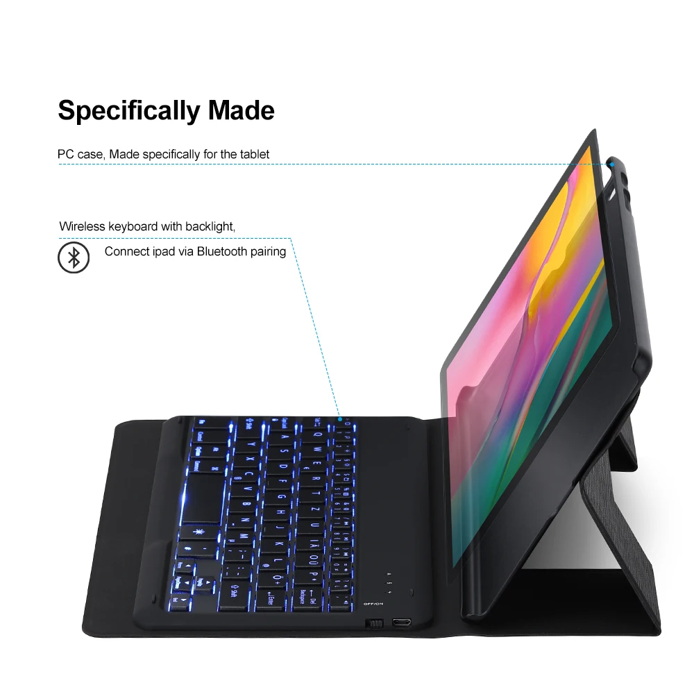  German Bluetooth keyboard case for Samsung Galaxy Tab A 10.1 inch 2019 tablet SM-T510 SM-T515 with 