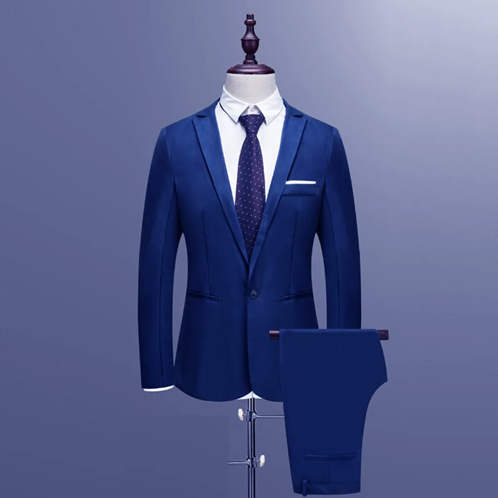 

2019 Spring Autumn Men's Suits Slim Button Pure Color Blazer Suits Male Casual Business Blazer Suits